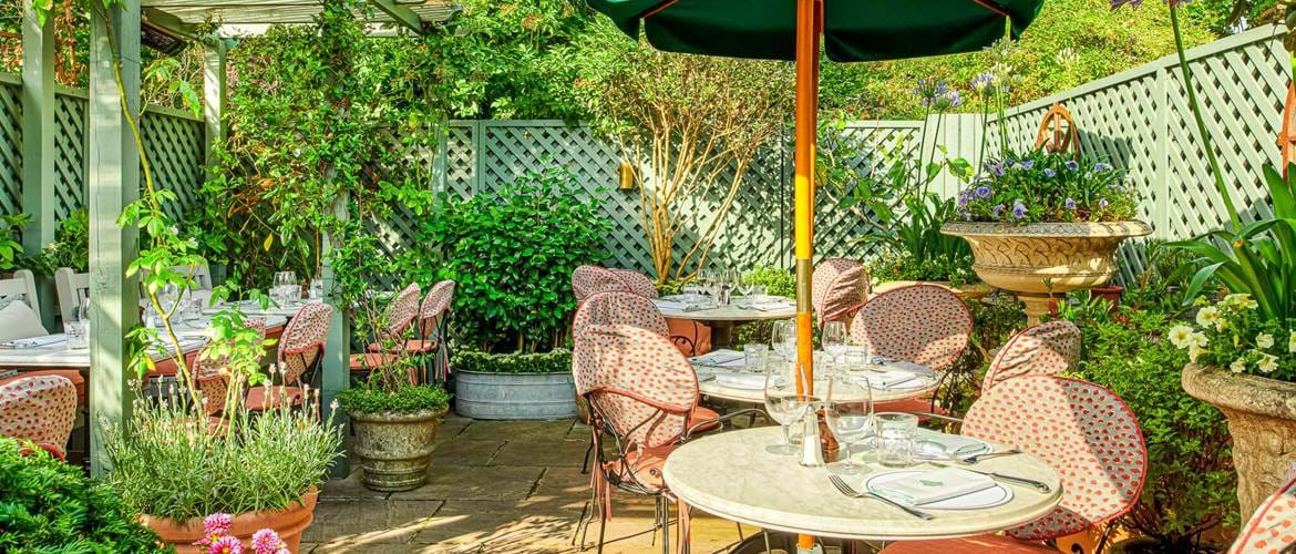 Outdoor seating at The Ivy Marlow Garden