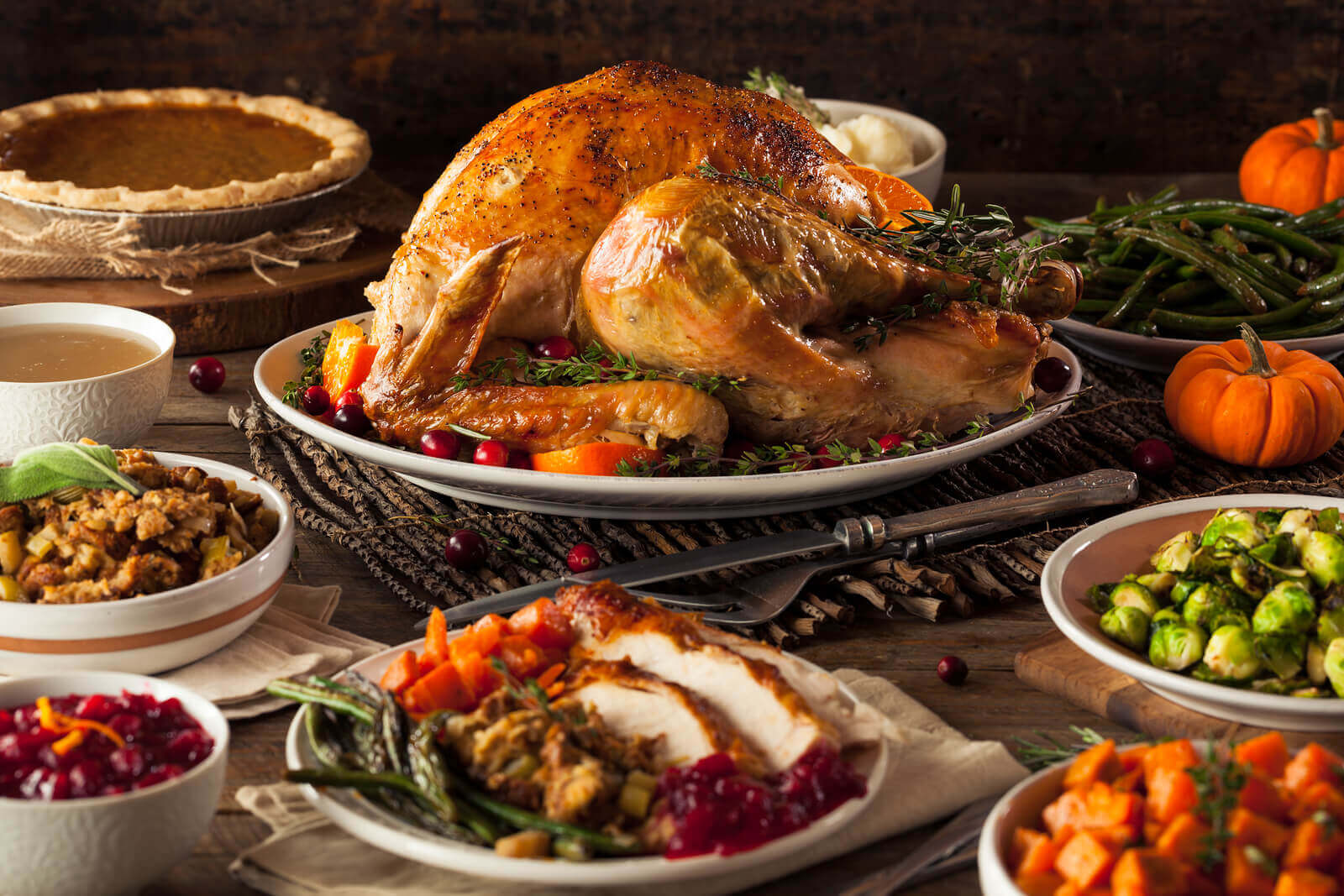 Traditional American Thanksgiving Dinner with Turkey and Stuffing