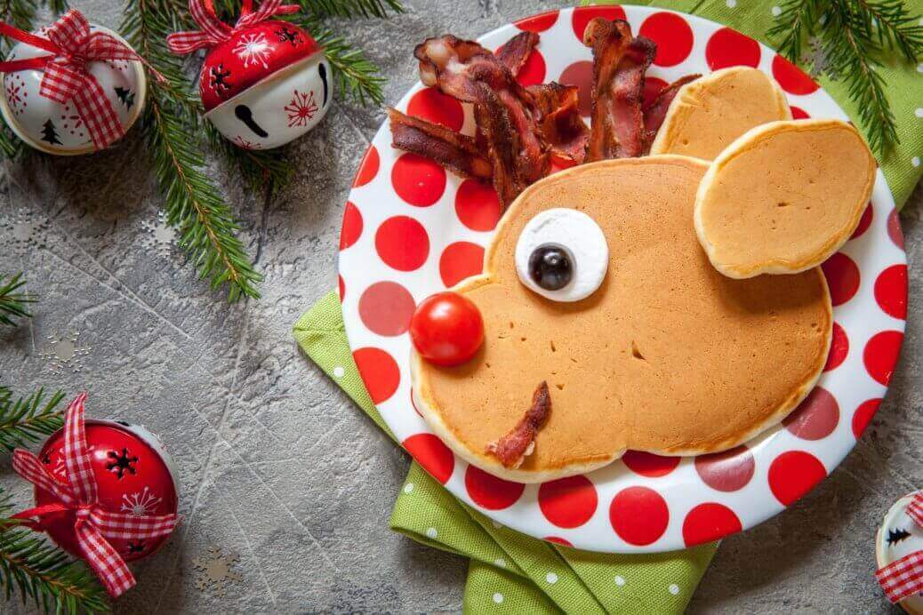Reindeer Christmas Pancakes Bacon Maple Syrup Waffles