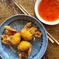 Crispy Prawn Wanton at Duck and Rice in Soho, Brunch in London, Dim Sum London, Chinese Brunch, Brunch in Soho